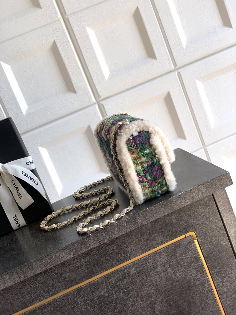 Small Chanel Tweed Flap Bag Green A01116