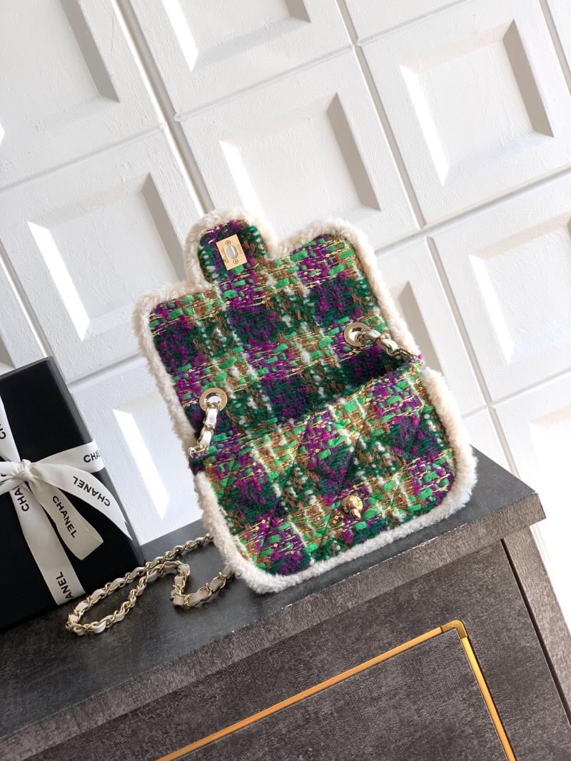 Small Chanel Tweed Flap Bag Green A01116
