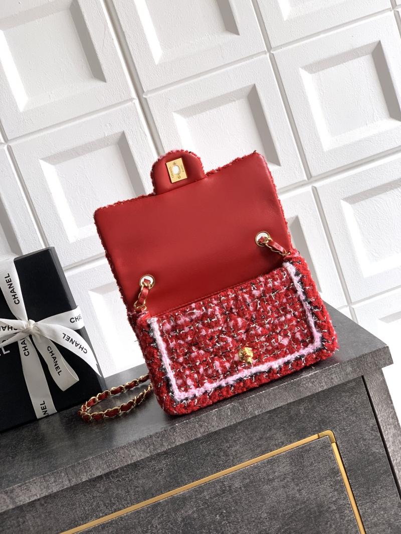 Small Chanel Tweed Flap Bag Red A01116