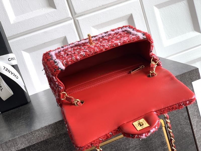 Small Chanel Tweed Flap Bag Red A01116