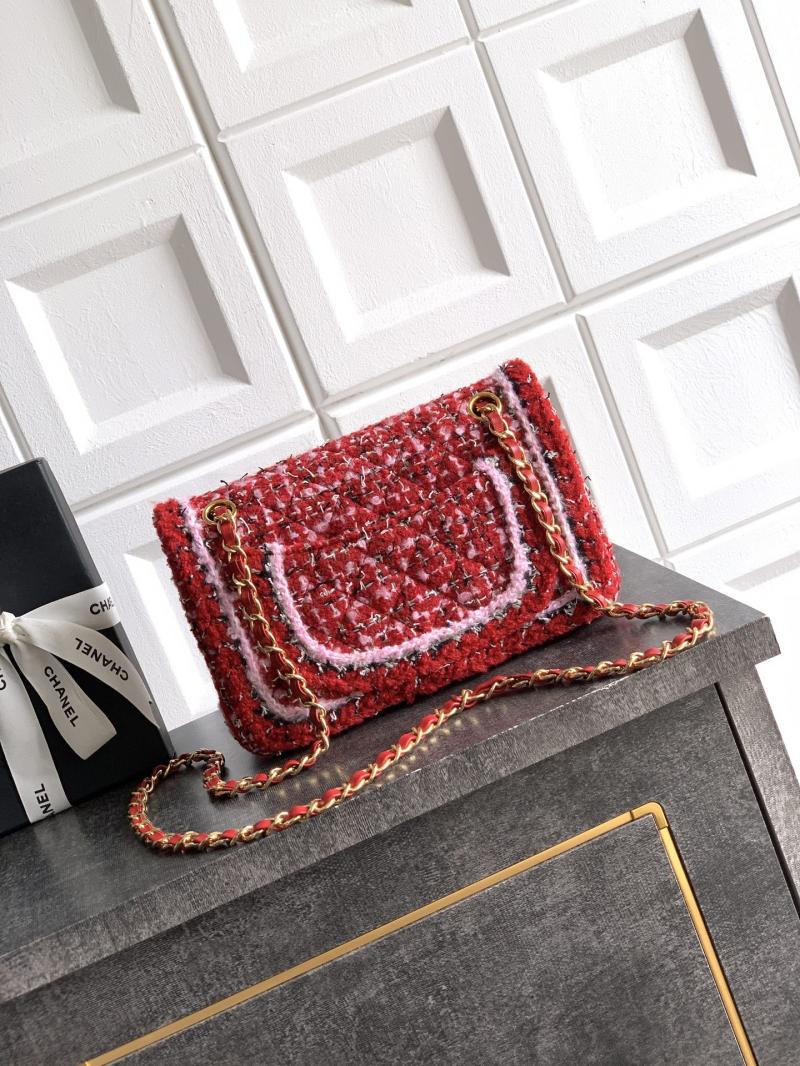 Small Chanel Tweed Flap Bag Red A01117