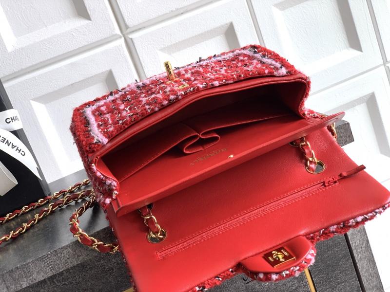 Small Chanel Tweed Flap Bag Red A01117