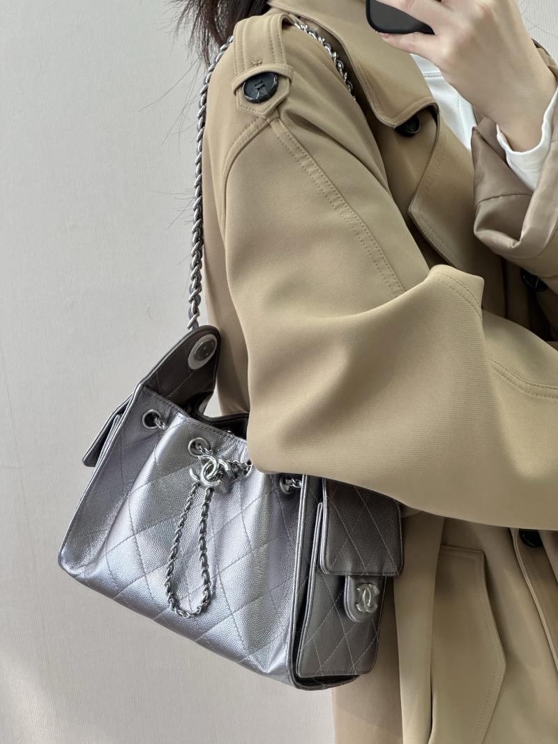 Chanel 25 Mini Handbag Silver Grey AS5631