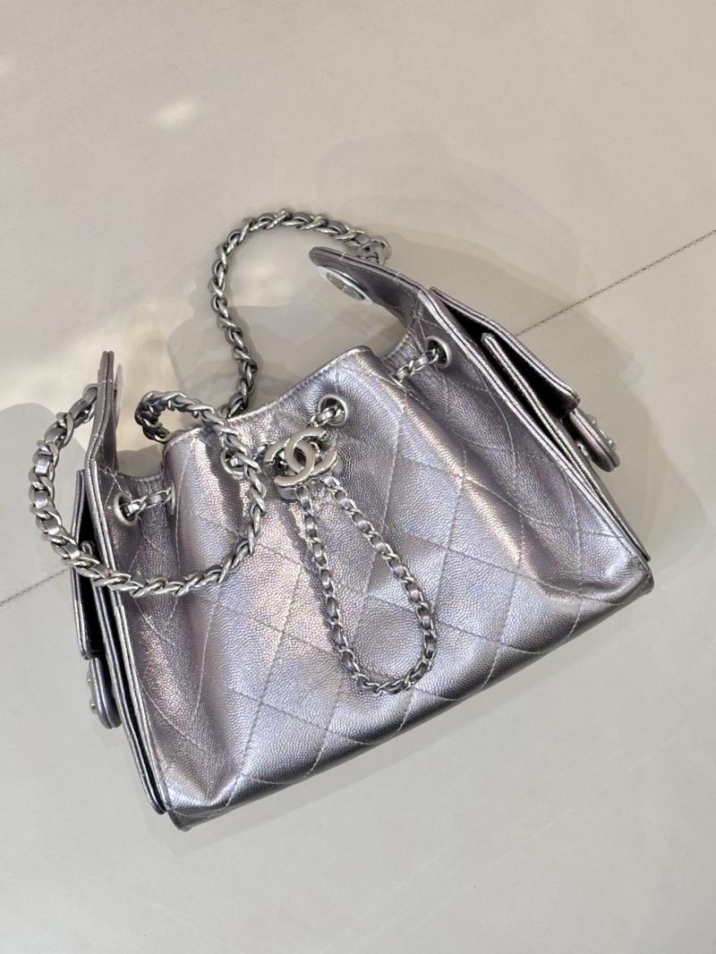 Chanel 25 Mini Handbag Silver Grey AS5631