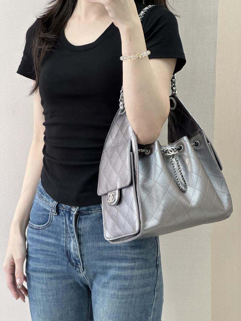 Chanel 25 Small Handbag Silver Grey AS5293