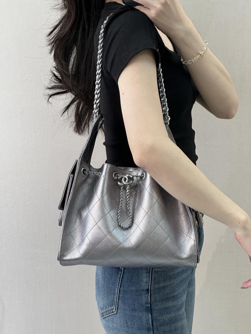 Chanel 25 Small Handbag Silver Grey AS5293
