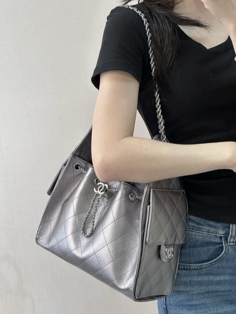 Chanel 25 Small Handbag Silver Grey AS5293