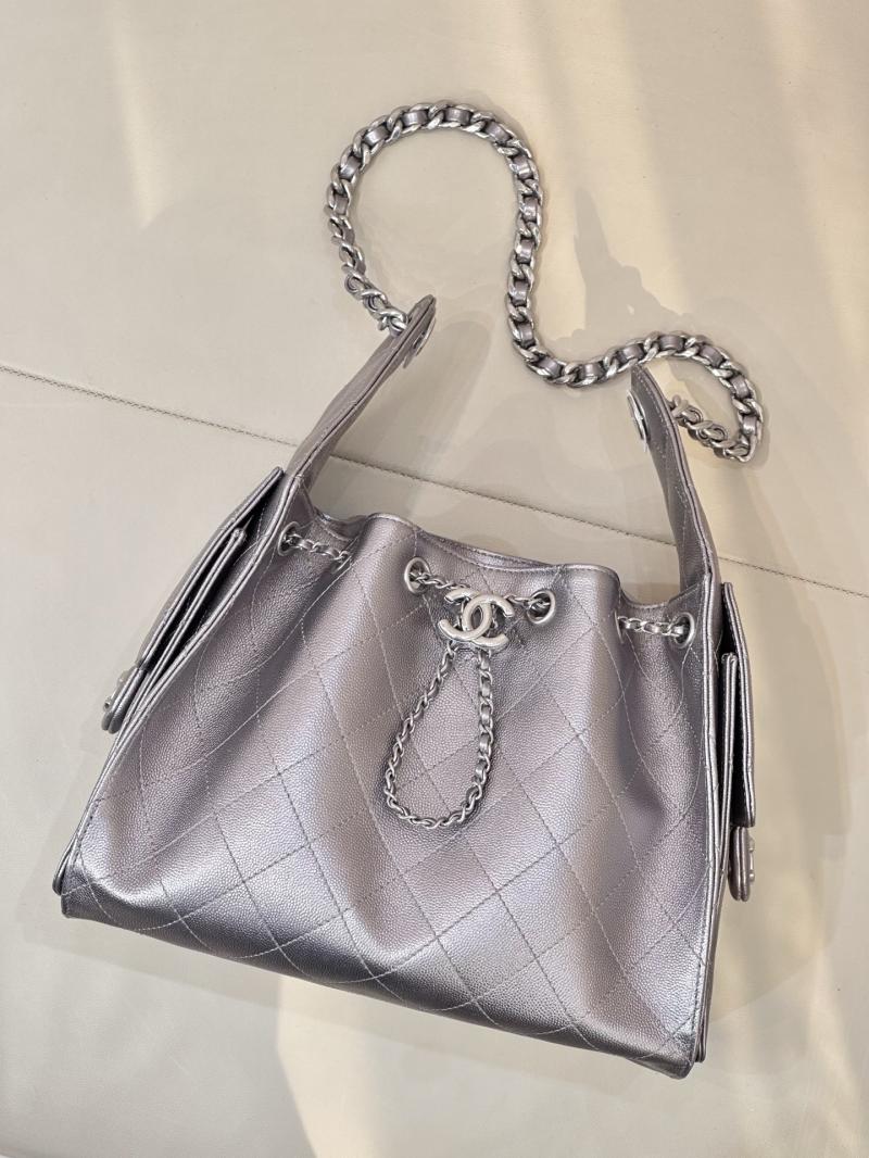 Chanel 25 Small Handbag Silver Grey AS5293