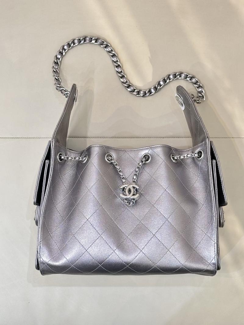 Chanel 25 Small Handbag Silver Grey AS5293