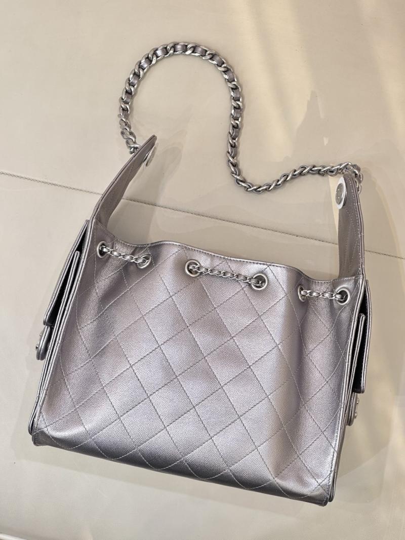 Chanel 25 Small Handbag Silver Grey AS5293