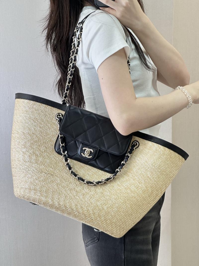 Chanel Braided Straw Large Tote Black AS5952