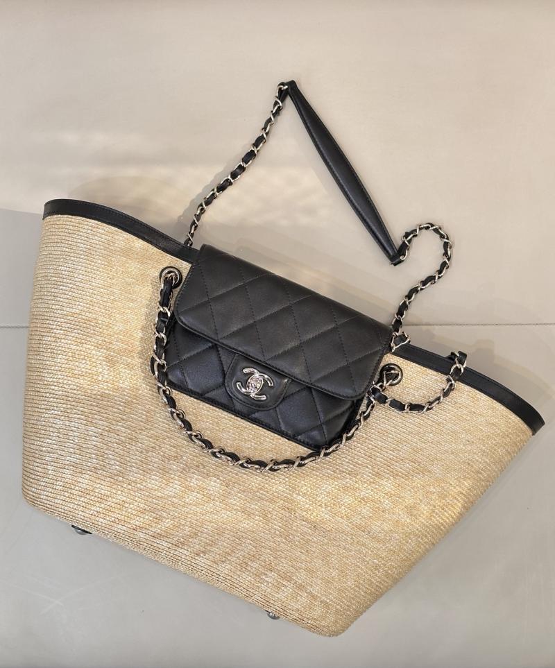 Chanel Braided Straw Large Tote Black AS5952
