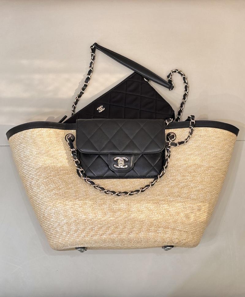 Chanel Braided Straw Large Tote Black AS5952