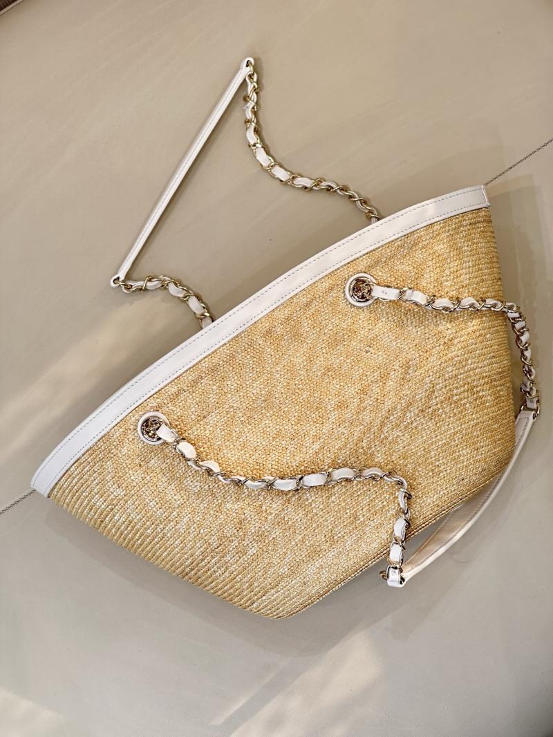 Chanel Braided Straw Small Tote White AS5951