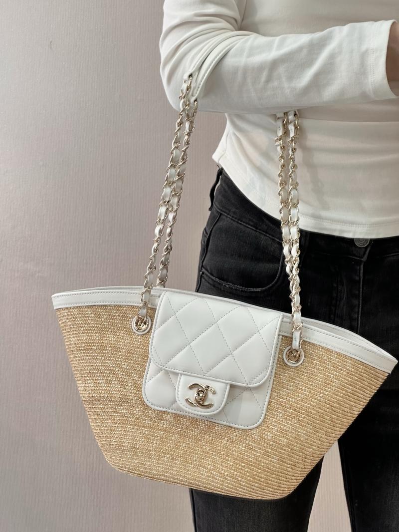 Chanel Braided Straw Small Tote White AS5951