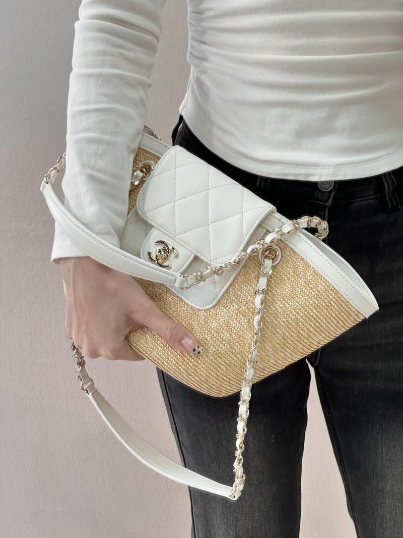 Chanel Braided Straw Small Tote White AS5951