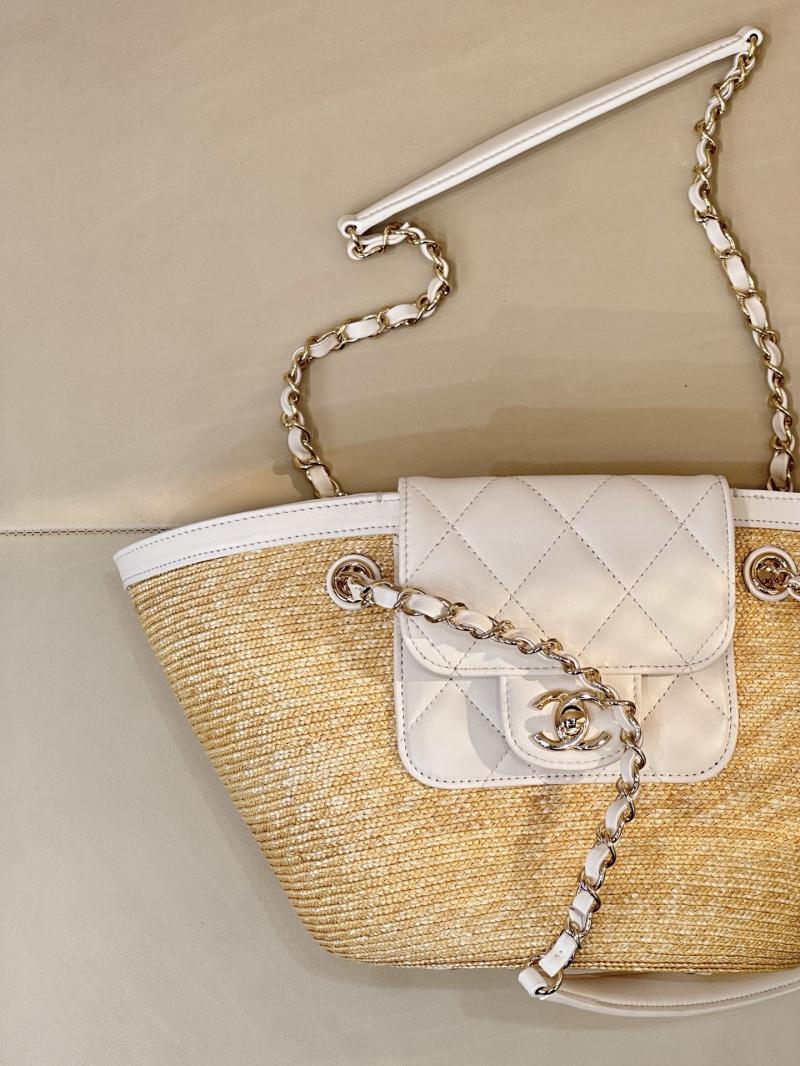 Chanel Braided Straw Small Tote White AS5951