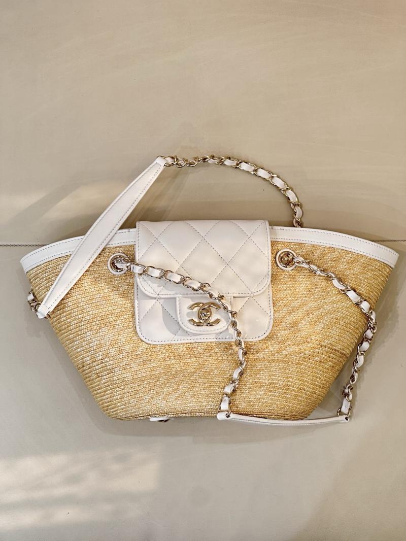 Chanel Braided Straw Small Tote White AS5951