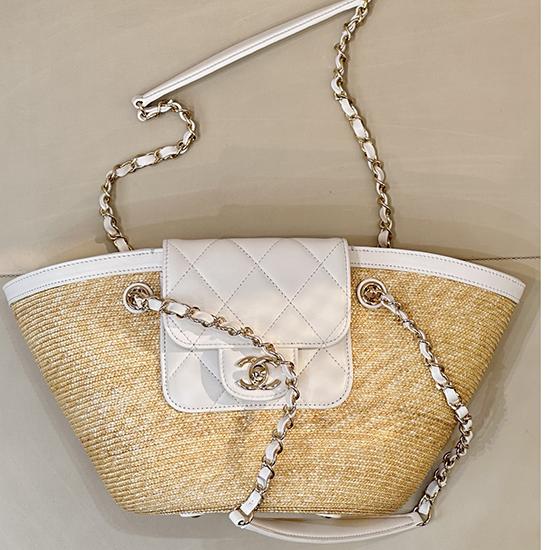 Chanel Braided Straw Small Tote White AS5951