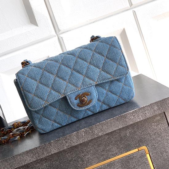 Small Chanel Denim Flap Bag Blue A01116