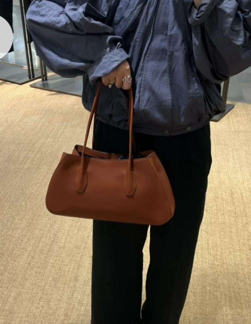 The Row Alger Leather Shoulder Bag Caramel T1842