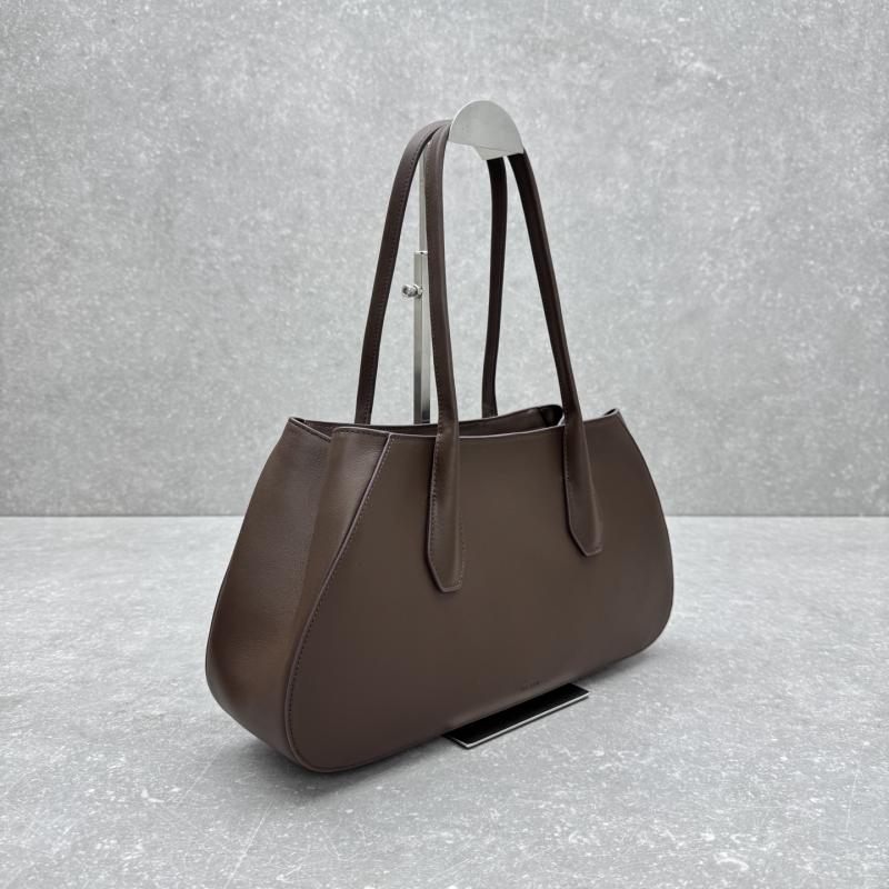 The Row Alger Leather Shoulder Bag Coffee T1842