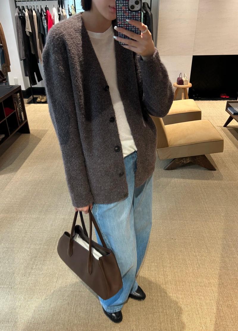 The Row Alger Leather Shoulder Bag Coffee T1842