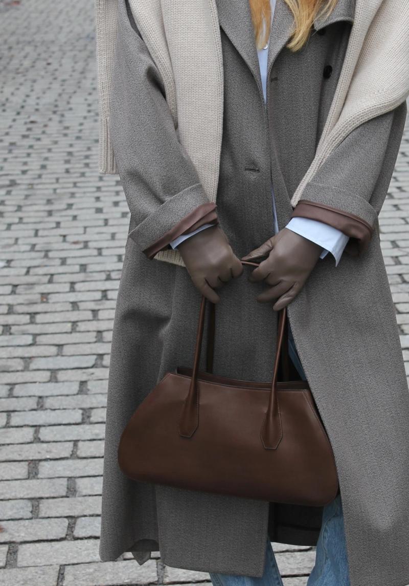 The Row Alger Leather Shoulder Bag Coffee T1842